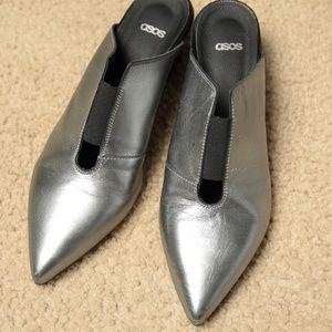 ASOS Silver Leather Pointy Mules